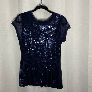 INC Navy Sequin Top